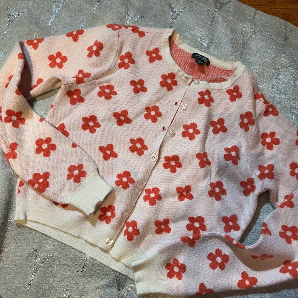 Wild Fable Pink Cardigan with Red Floral Design